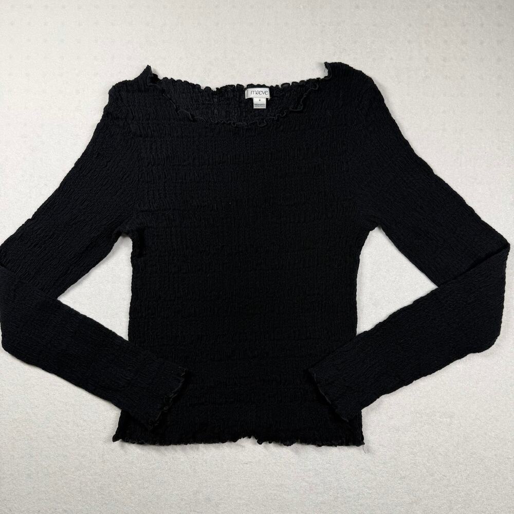 Maeve Anthropologie Black Smocked Long Sleeve Top Women’s Medium